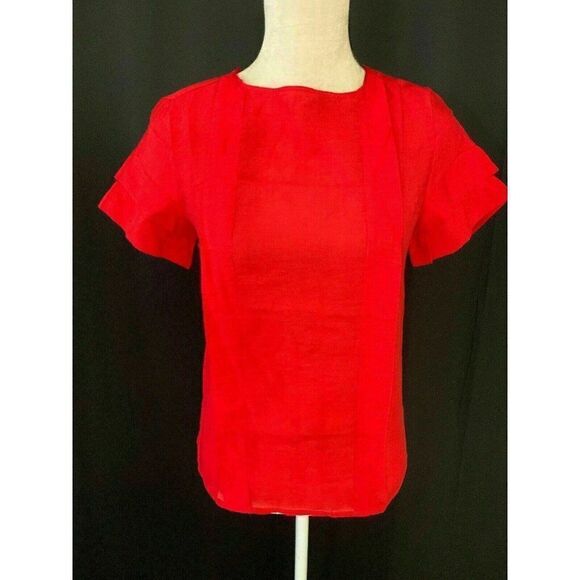 Zara Womens Solid Red Crew Neck Short Sleeve Top Blouse Viscose Nylon Xs - Picture 1 of 7